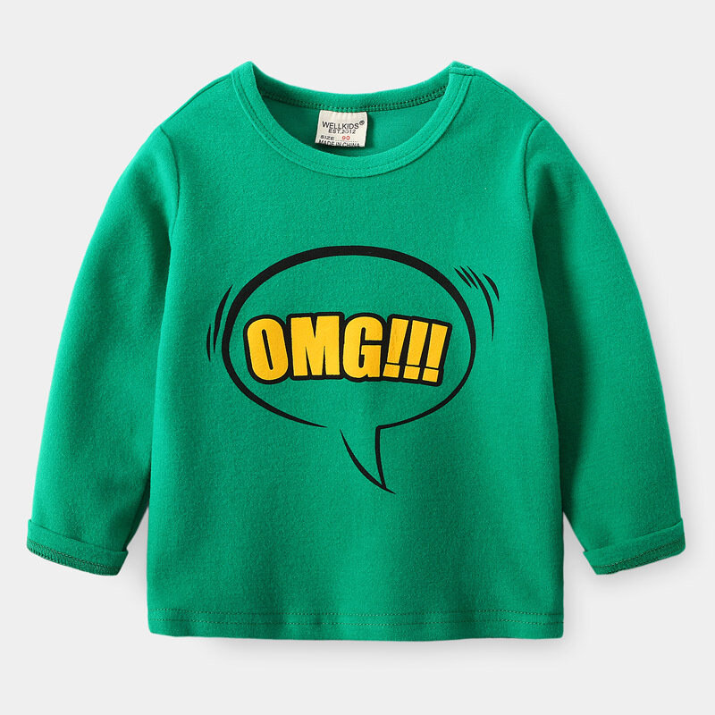 새로운 문자 인쇄 소년 스웨터 후드 2-6T 긴 소매 아기 의류 봄 가을 캔디 색상 유아 의류 셔츠