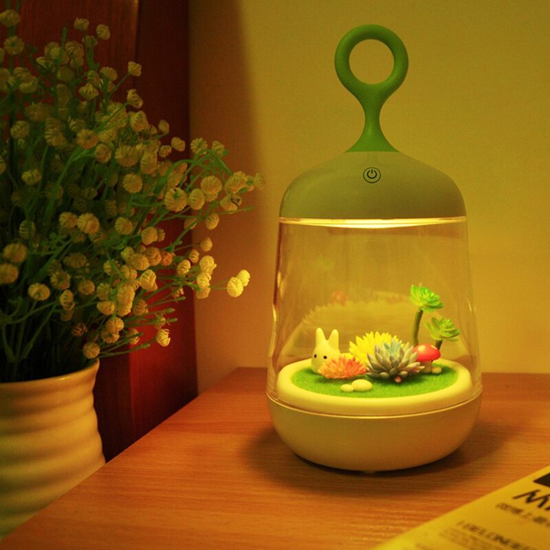 Mini portátil paisagem coelho luzes da noite para crianças recarregável transparente micro-paisagem luzes led para casa presente