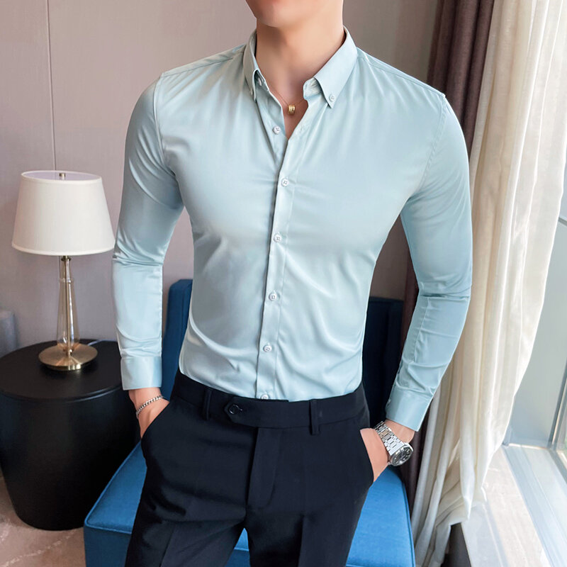 Camisas De manga larga para Hombre, ropa De trabajo, ajustada, Formal, talla grande 5XL