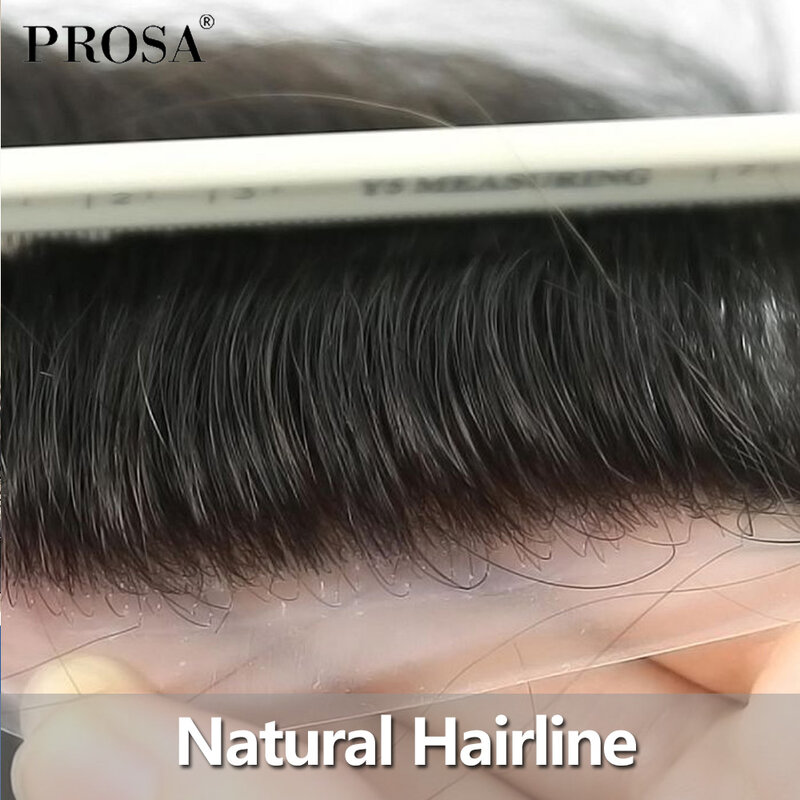 フルpu人間の男性のための男性かつらの髪超薄型皮膚v-ループ状の8 × 10フランスレースベースメンズヘアピース髪の交換