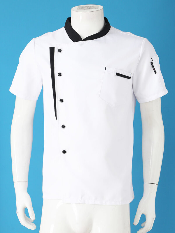 Masculino feminino botão para baixo manga curta chef jaqueta t-shirts cozinha uniforme topos para hotel restaurante cantina serviço de alimentos
