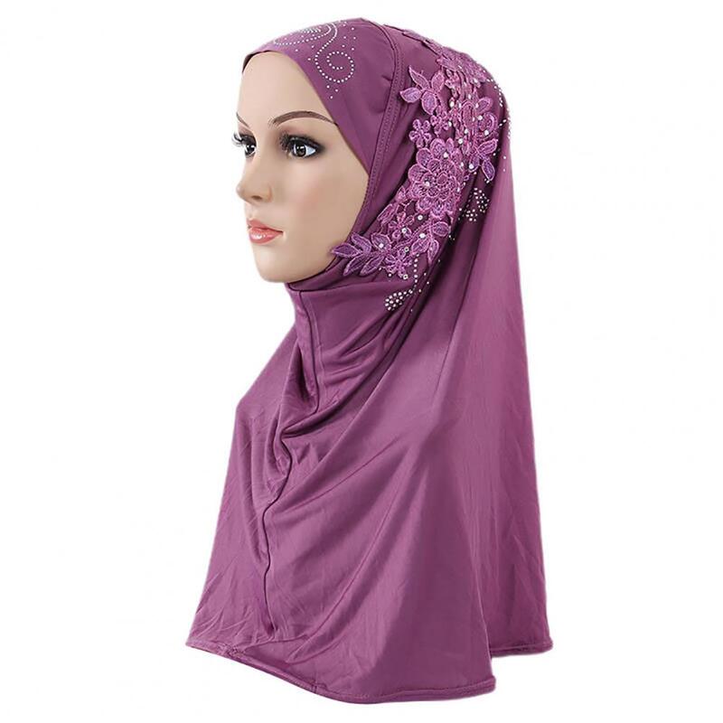 Hijab musulman en dentelle biscuits pour femme, écharpe islamique ronde, couvre-chef, casquette, document solide
