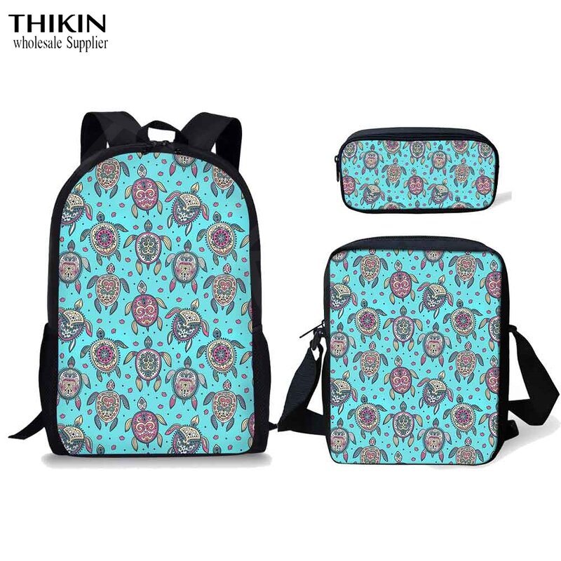 Thikin tartaruga estrela pintura impressão mochila para meninas saco de escola menino mochila estudante ferramenta lápis caso crianças alta capacidade sacos