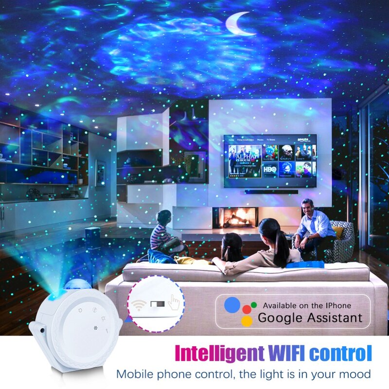 Inteligentne sterowanie Wifi gwiazdy projektor księżycowy Galaxy LED zasilany przez USB 6 kolorów Party lampka nocna Home Decor prezent na boże narodzenie D30