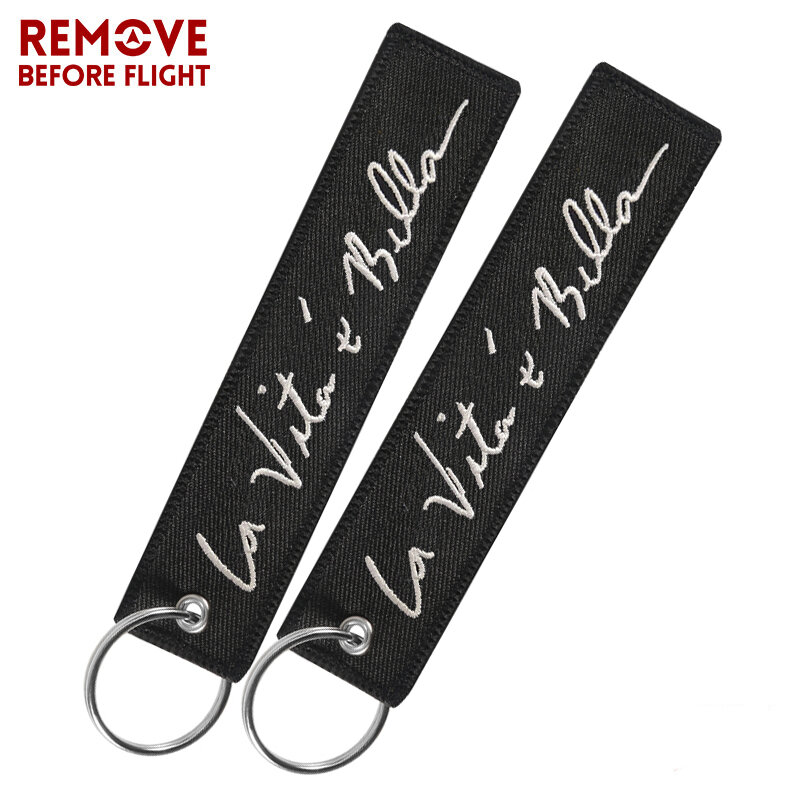 1 PC Fashion La Vita E Bella Car Keychain Black Key Holder for Cars and Motorcycles Key Fobs Embroidery Keychains Jewelry