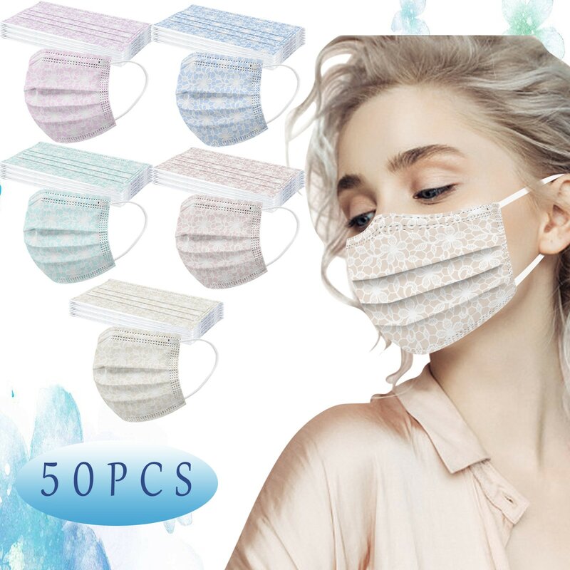 50pcs Morandi Color Design Masks Disposable Face Masks For Women Fashion Elegant Printed 3ply Protection Maske Halloween Cosplay