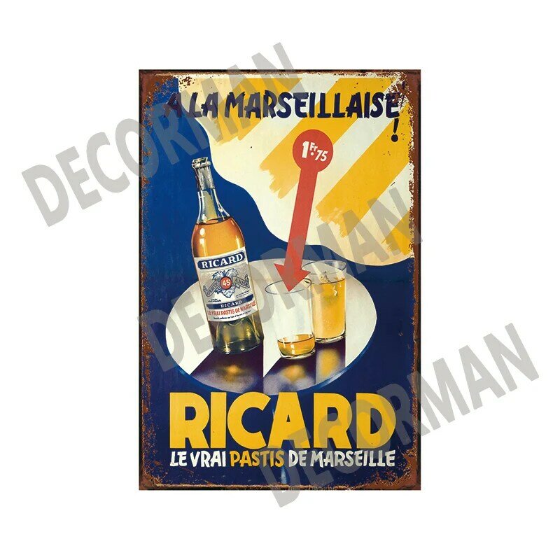 [Ata ke86 ] Ricard vin bière célèbre 18/Sign Vintage Chic rétro peinture Bar affiche Art 20*30 CM LTA-1689