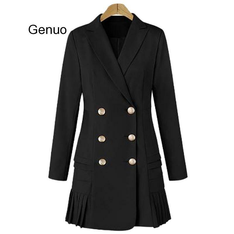 Abrigo de traje largo plisado con doble botonadura y manga larga con solapa ajustada y elegante