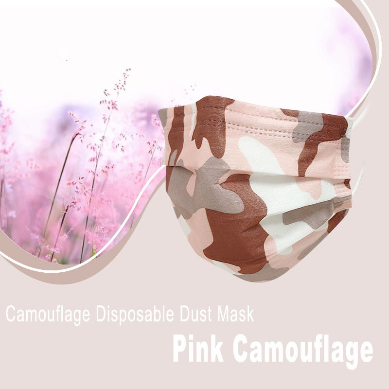 Masques buccaux jetables pour adultes, 50 pièces, Camouflage à 3 couches, Non tissé, respirant, anti-poussière, bleu marine, gris