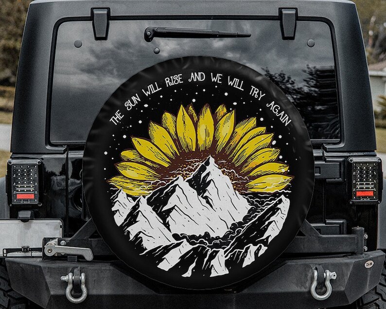 Sunflower, Mountain, Tire Spare Gift for her, Great Gift, Custom Tire COVER CAR, Car Accessories, Spares