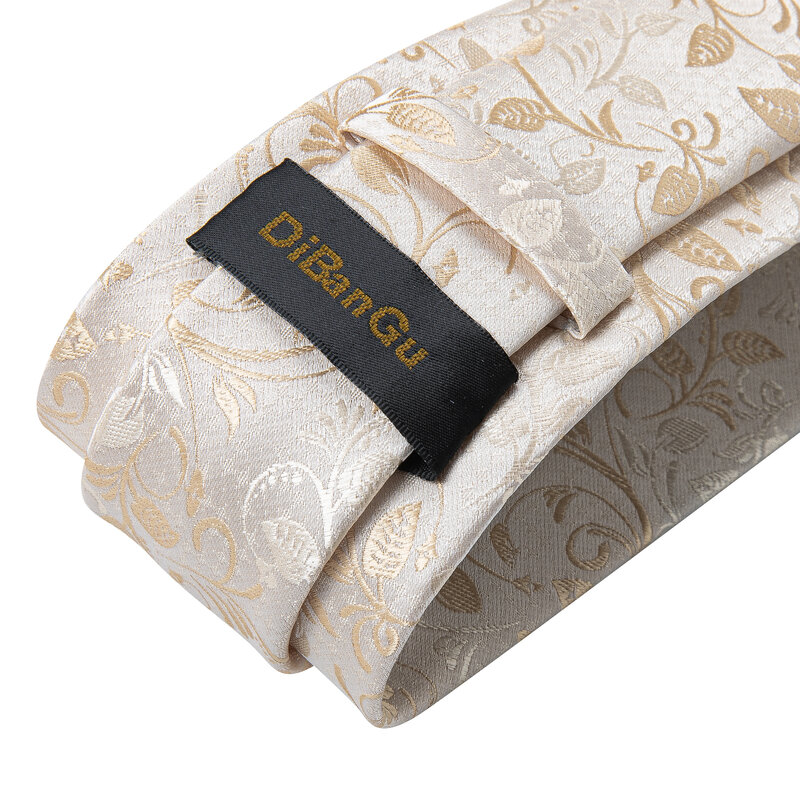 DiBanGu-ربطة عنق زفاف من الحرير للرجال ، تصميم جديد ، أزرار أكمام منديل ، لون شامبانيا ، شحن مباشر