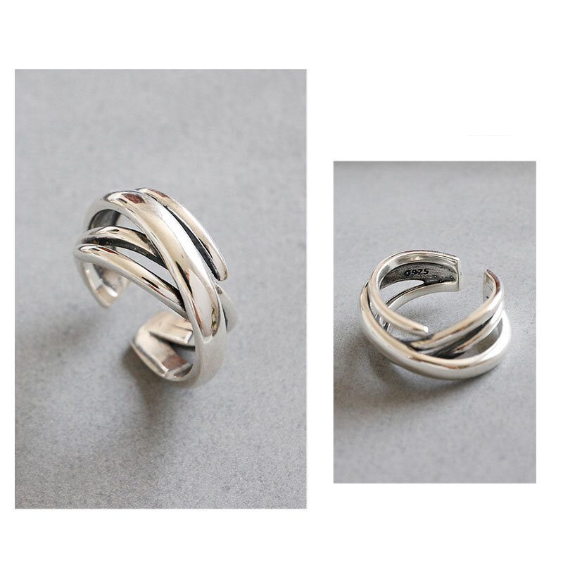 Anéis de prata esterlina para mulheres, 925, ajustável, geométricos, irregular, camadas, jóias de novidade
