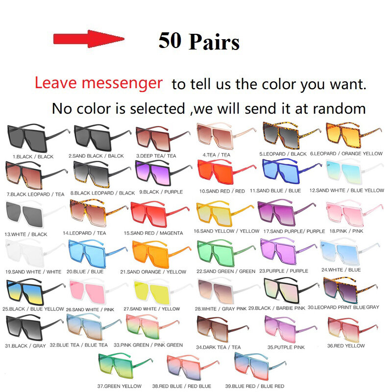 Groothandel 40 Kleuren Een Stuk Oversized Vierkante Zonnebril Voor Vrouwen 2021 Luxe Merk Zwarte Zonnebril Vrouwelijke Grote Shades Bulk