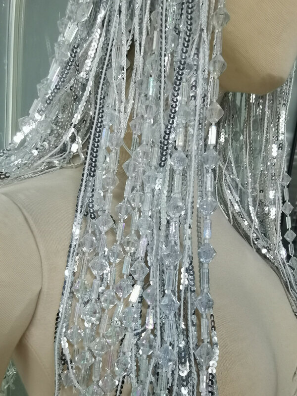 Designer Silver Sequin Crystal Tassel Wigs Women Birthday Party Rhinestone Fringes Headwear Club Stage Dancer Singer Accessories