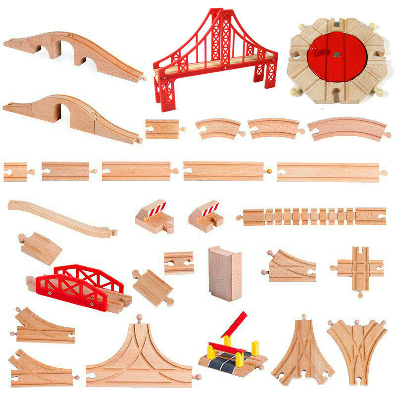 جميع أنواع خشبية المسار السكك الحديدية اللعب الزان مسار القطار الخشبي الملحقات يصلح للعلامة التجارية المسارات ألعاب تعليمية للأطفال