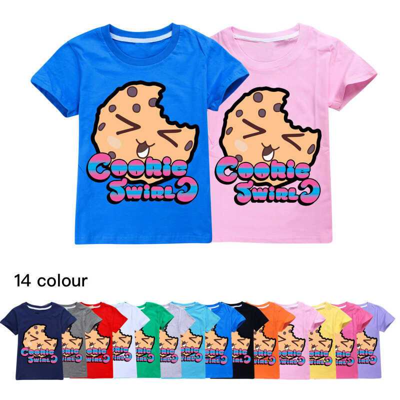 COOKIE SWIRL C T-shirts de manga curta para crianças, tops casuais para meninos e meninas, roupas de algodão para criança, camisas de bebê, moda infantil, verão