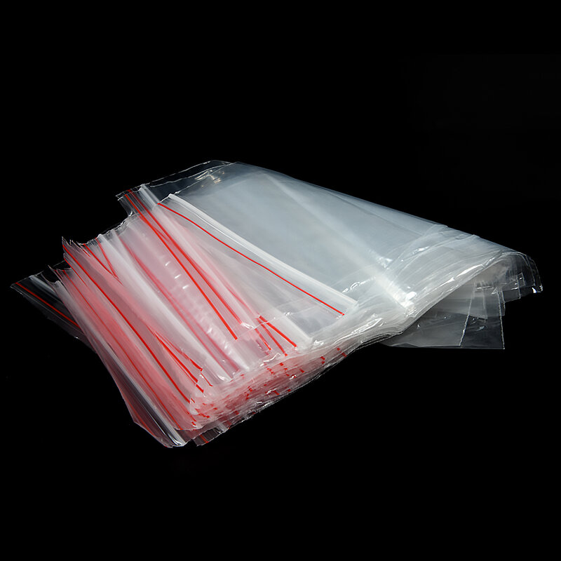 Pequenos sacos de plástico Zip Lock saco transparente, saco de armazenamento a vácuo, espessura clara, 100pcs por pacote