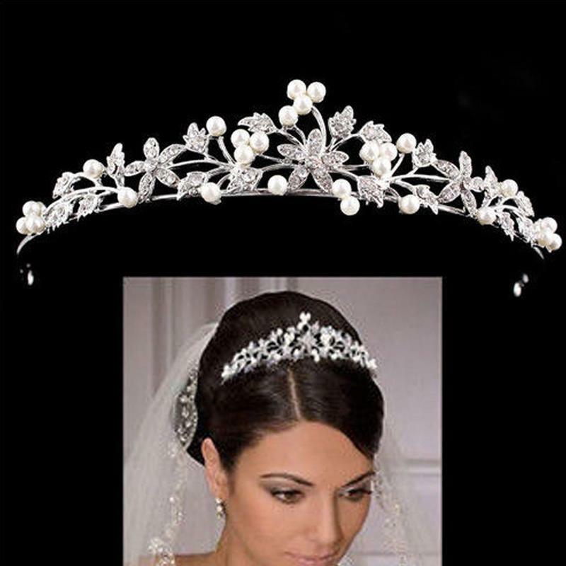Тиары и короны с кристаллами и жемчугом для невесты Свадебные аксессуары для волос Свадебные украшения для волос Тиара стразы головной убор невесты
