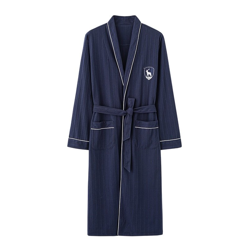 Jubah Katun Penuh Musim Gugur Pria Ukuran Besar M-4XL Jubah Mandi Warna Polos Mantel Rumah Pagi Gaun Malam Musim Semi Panjang Menengah Kimono Spa