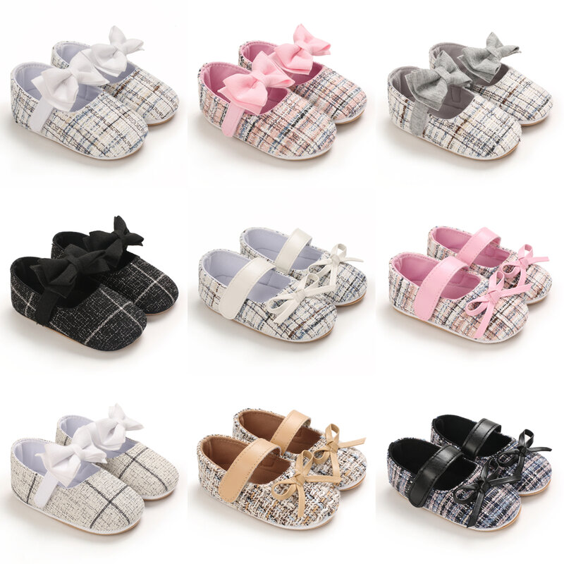 2021 Newborn Baby Shoes Baby Girl Shoes Girl Classic Bowknot Rubber Sole Anti-slip PU First Walker Toddler Crib Shoes