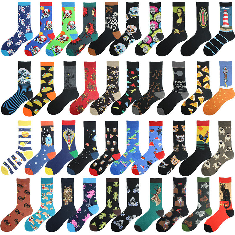 Носки унисекс Happy Colorful смешные мужские носки, для скейтборда, акулы, динозавра, подвеска в виде космонавта и планеты, дивертидос, хип-хоп, соккен, Харадзюку
