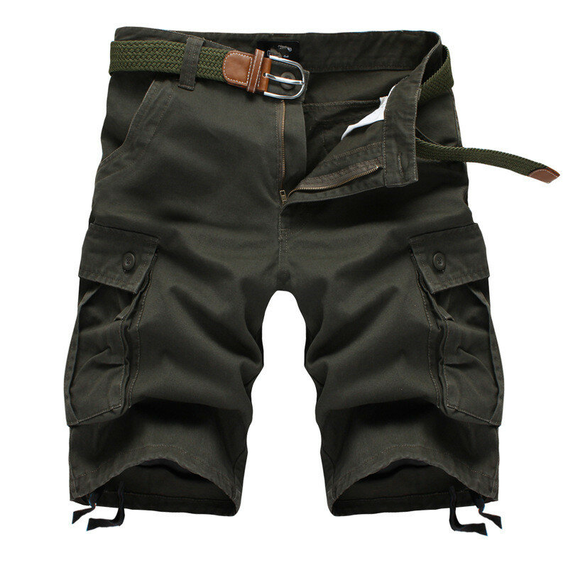 Pantalones cortos militares holgados con múltiples bolsillos para hombre, Shorts tácticos de algodón, color caqui, sin cinturón, 29-44, verano, 2024