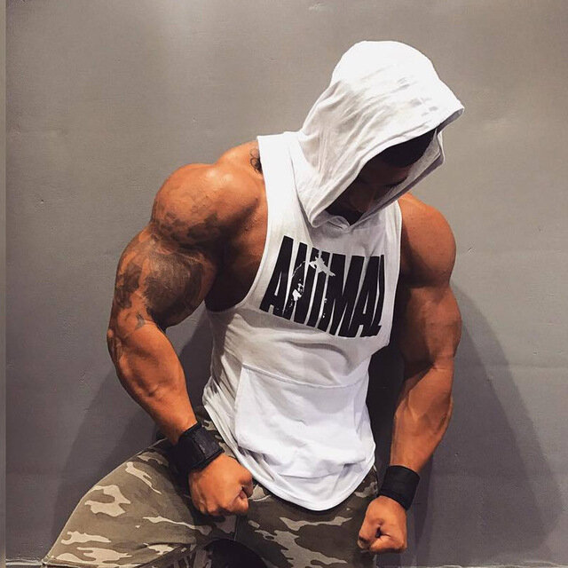 2019 novos homens musculação com capuz camisa de algodão tanque superior ginásio fitness tanktops impressão animal colete masculino treino roupas esportivas stringers