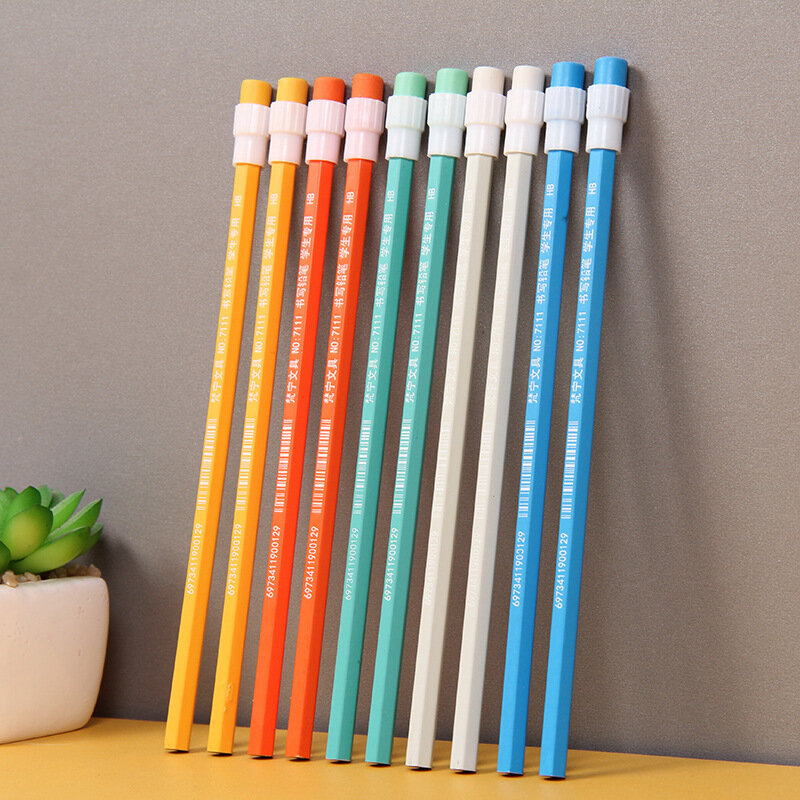Lot de 10 crayons hexagonaux avec gomme, Kawaii, pour enfants, fournitures scolaires et de bureau, papeterie, ensemble de crayons de dessin et d'écriture