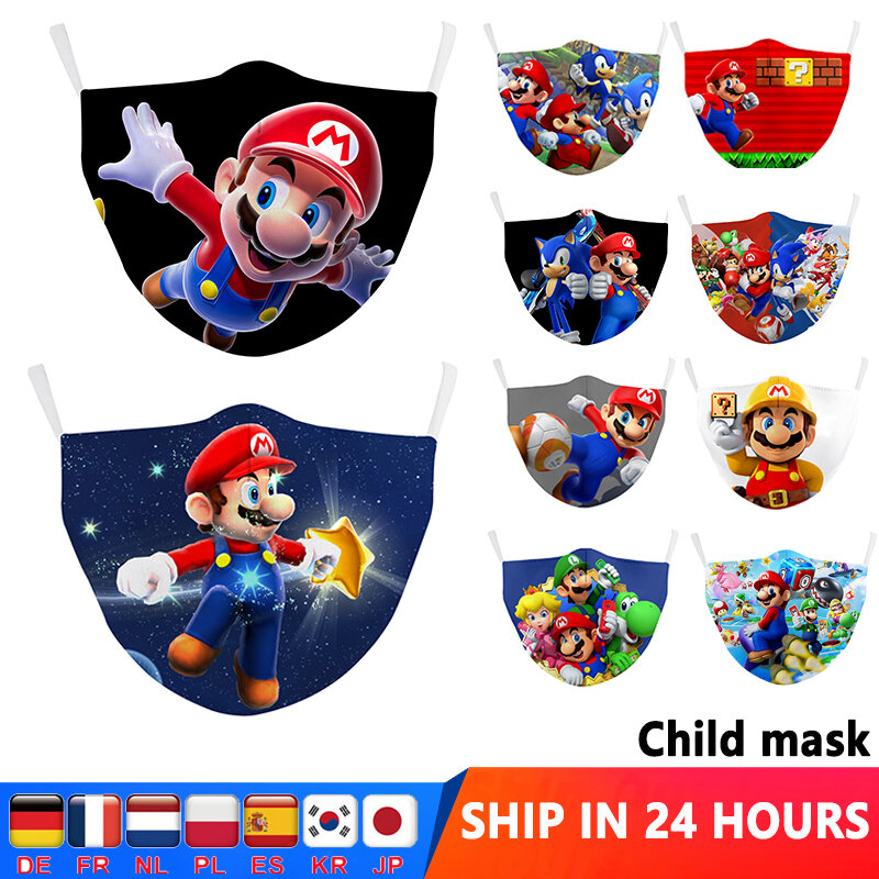 Dzieci zmywalne Super Mario maski na twarz do tkaniny maska pyłoszczelna Pm2.5 filtr maska ochronna na twarz wielokrotnego użytku usta maska pokrywa