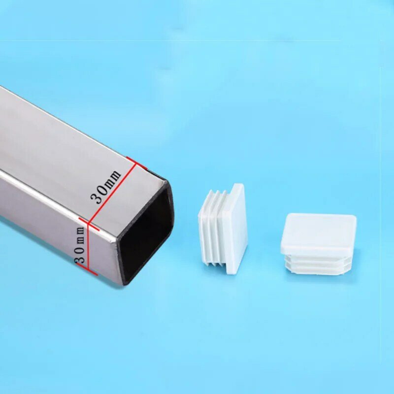 Tapón de plástico blanco rectangular/cuadrado, insertos de tubo, tapón de acero, tope de pierna, 15x15mm a 50x100mm