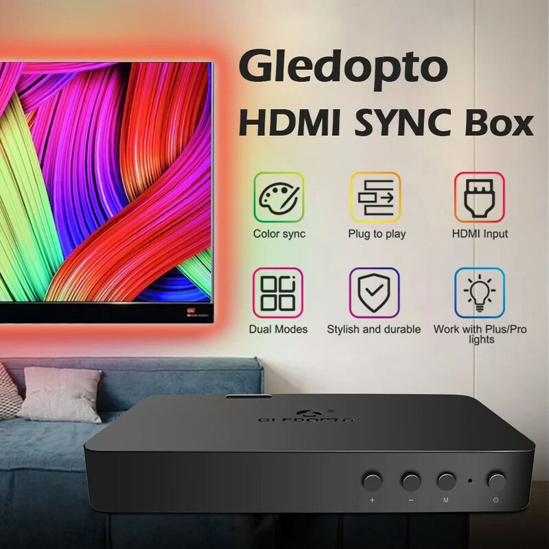 Gledopto led tv backlight hdmi caixa de sincronização kit rgb led luz tira 5m 12v plug and play iluminação de fundo para tv pc