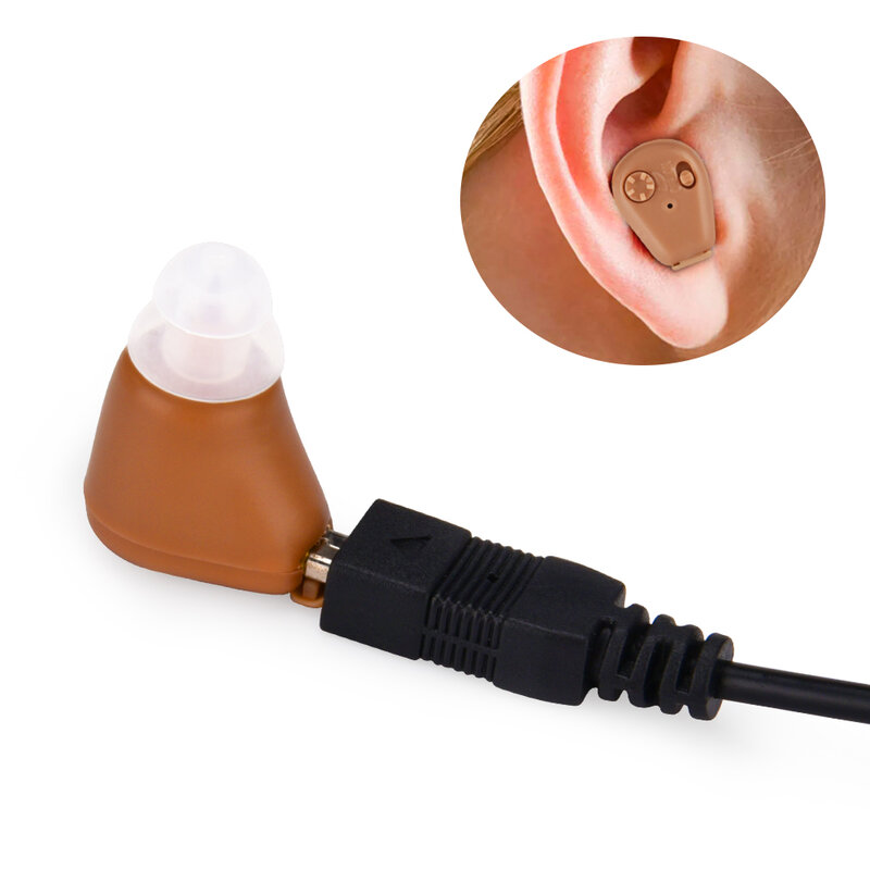 Aparelho auditivo recarregável ou à bateria, mini amplificador de som invisível com volume ajustável, aparelho auditivo sem fio, ferramenta de cuidados com os ouvidos