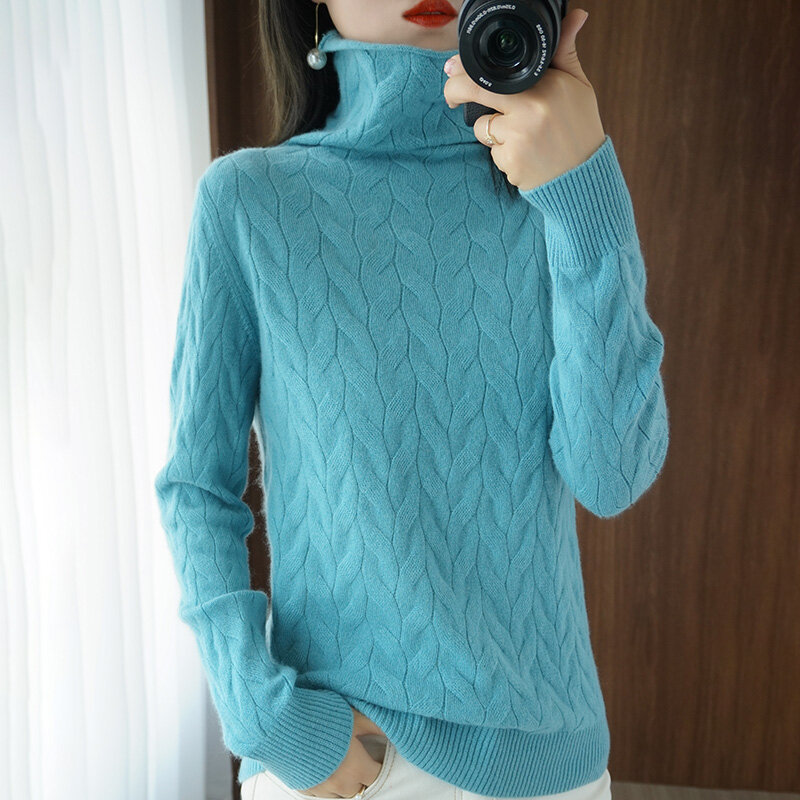 Sweter z golfem damski najniższy sweter jesienno-zimowy nowy długi rękaw jednokolorowy Twist ciepło duży rozmiar koreański wersja