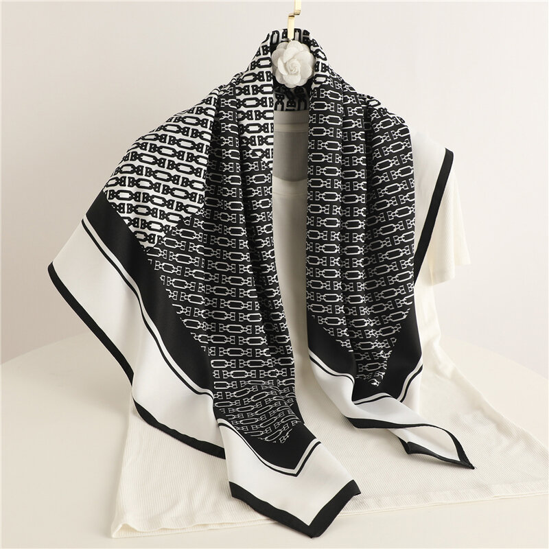 Moda sarja lenço quadrado para as mulheres impressão lenço feminino alça xale envolve pashmina 90cm foulard praia stoles 2022 novo