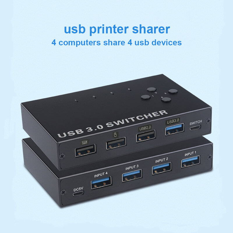 4-Port USB 3.0 Sharer Switch USB KVM Switcher PC Sharing Splitter for Keyboard Mouse Printer Monitor USB Switcher