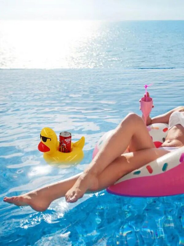 Portavasos de Patito para piscina de verano, posavasos flotante para bebidas, gafas de sol, Mini posavasos de pato amarillo para piscina