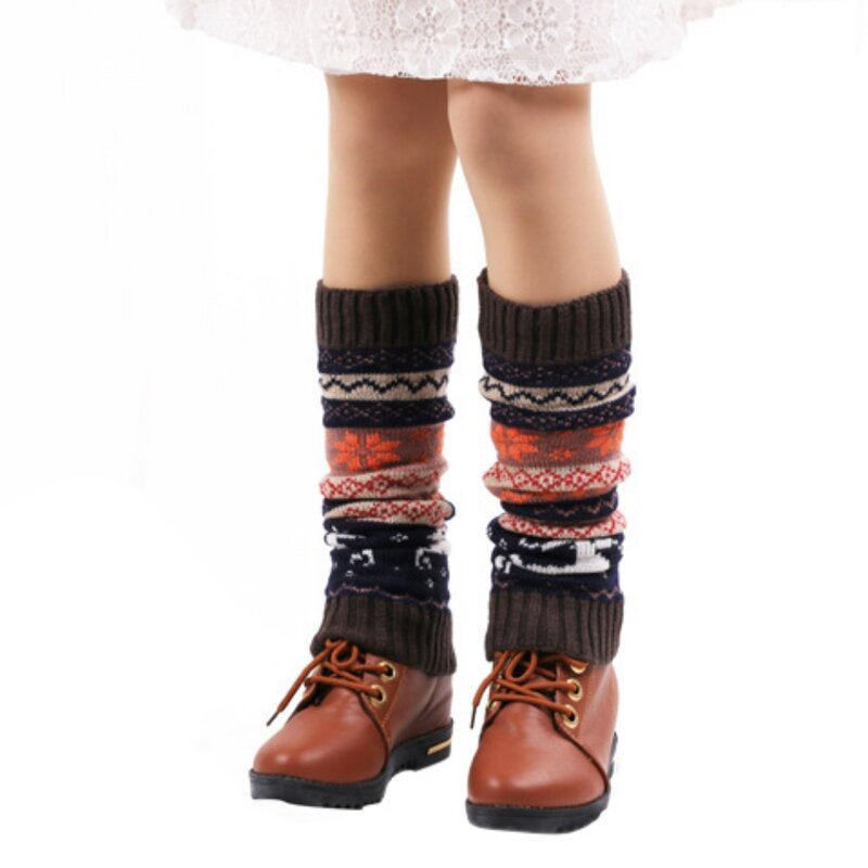Womens moda inverno malha crochê malha perna aquecedores desenhos animados natal legging joelho meias altas