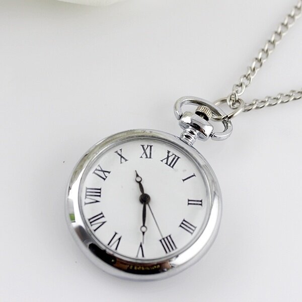 Reloj de bolsillo de aleación de Color plateado, pulsera con cadena larga, llavero, reloj