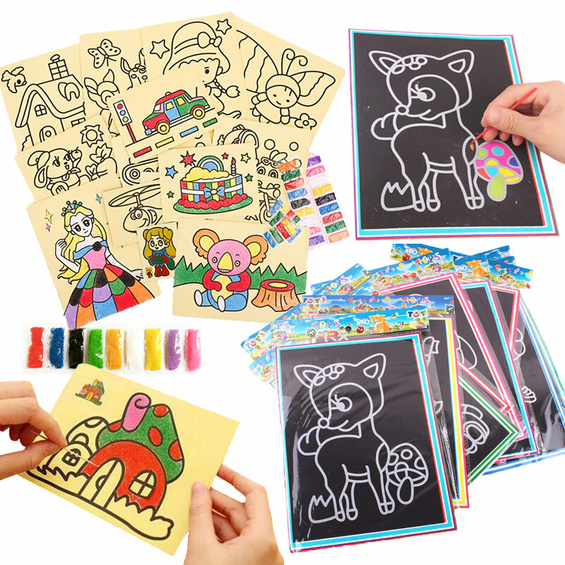 20Pcs/10Pcs Magie Scratch Kunst Doodle Pad Sand Malerei Karten Frühen Bildungs Lernen Kreative Zeichnung Spielzeug für kinder