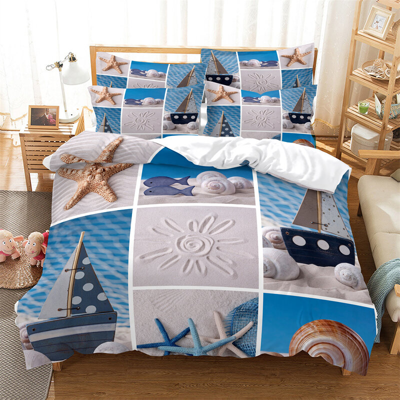 3D digital printing 2/3pc  quilt cover pillowcase double bed set cover quilt Soft Microfiber bedding set  Marine life
