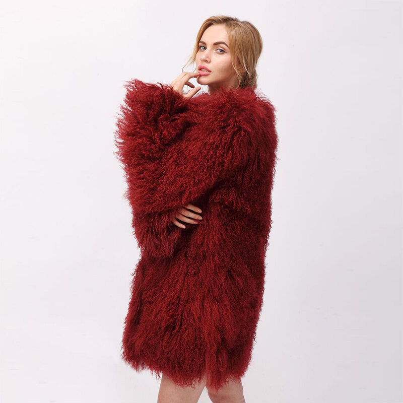 CNEGOVIK-천연 양털 코트 및 숏 양가죽 재킷 여성용, 75cm 몽골 양털 진품 모피 코트