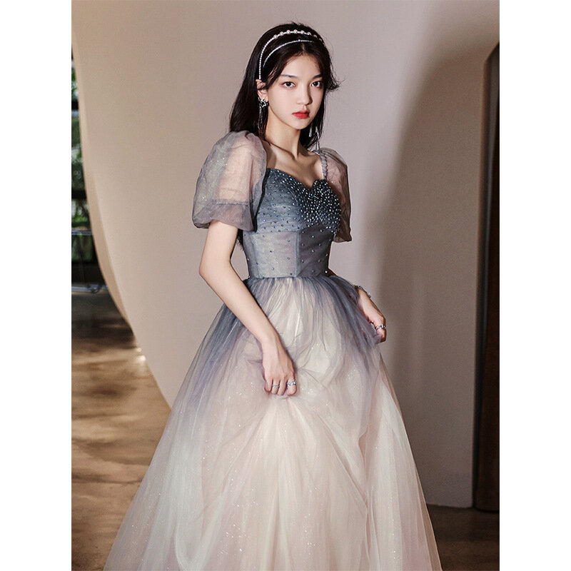 Women's Evening Dress Sweetheart Short Sleeve Lace Elegant Party Gowns Floor-Length Sequined A-Line Graceful Bridesmaid Dresses