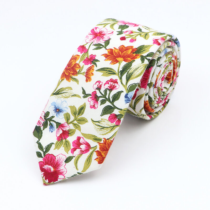 Nowe w kwiatki elegancki krawat dla kobiet mężczyzn 100% bawełna piękny kwiat krawat we wzór Paisley wąski chudy krawat ślub Casual Corbatas