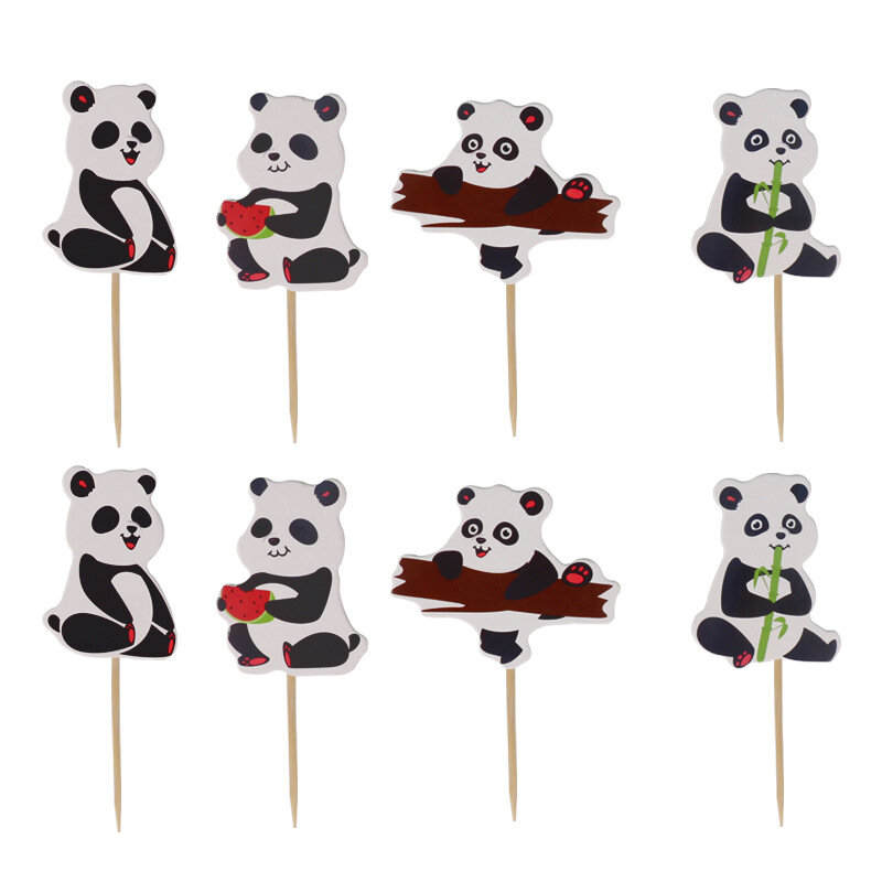 Panda Tema Perlengkapan Pesta Ulang Tahun Anak-anak Bambu Kertas Jerami Piring Spanduk Cangkir Kue Peralatan Makan Sekali Pakai Anak Laki-laki Baby Shower