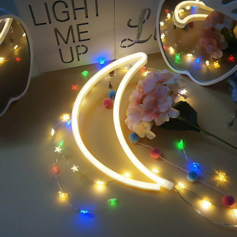 Cartel de luz LED de neón para decoración de pared, luz de amor, nube, Luna, Fondo para habitación, boda, Navidad, utilería de fotografía D30