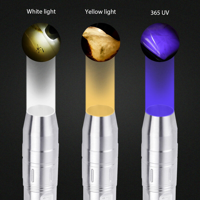 Dedicated UV Flashlight Jade Identification Torch White/yellow/365nm 3 in 1 XPG Light Ultraviolet Gemstones Jewelry amber Money