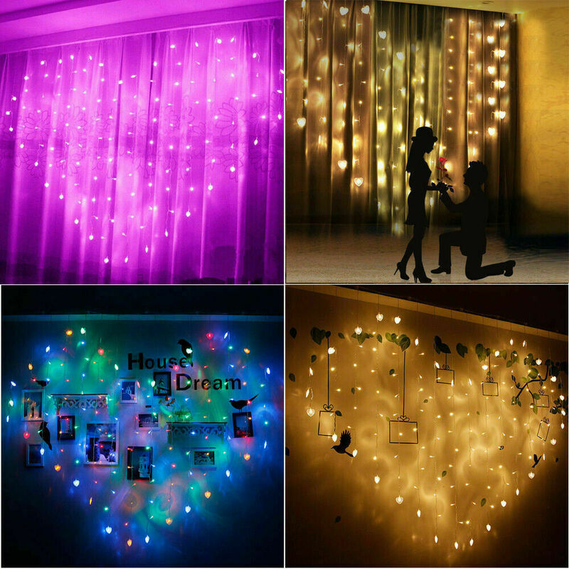 128 LED Heart Shape miłość kurtyna wróżka girlanda świetlna wiszący kryształowy sopel na dekoracje weselne ue wtyczka 220V 2m x 1.5m