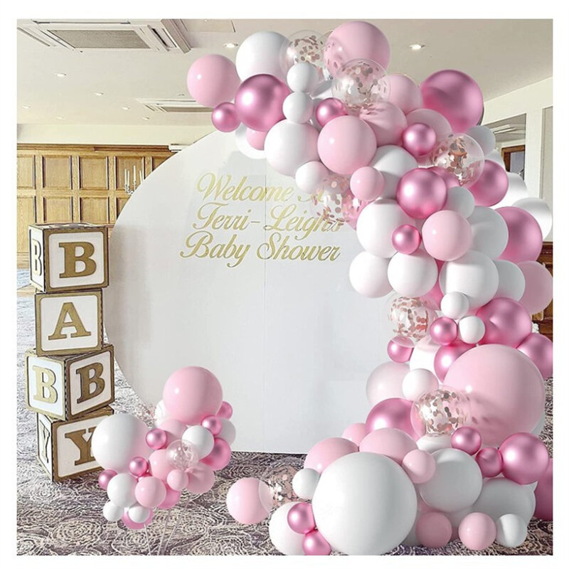Roze Wit Metalen Roze Rose Goud Confetti Ballon Baby Meisje Douche Decoratie Verjaardag Bruiloft Bachelor Party Ballon Set
