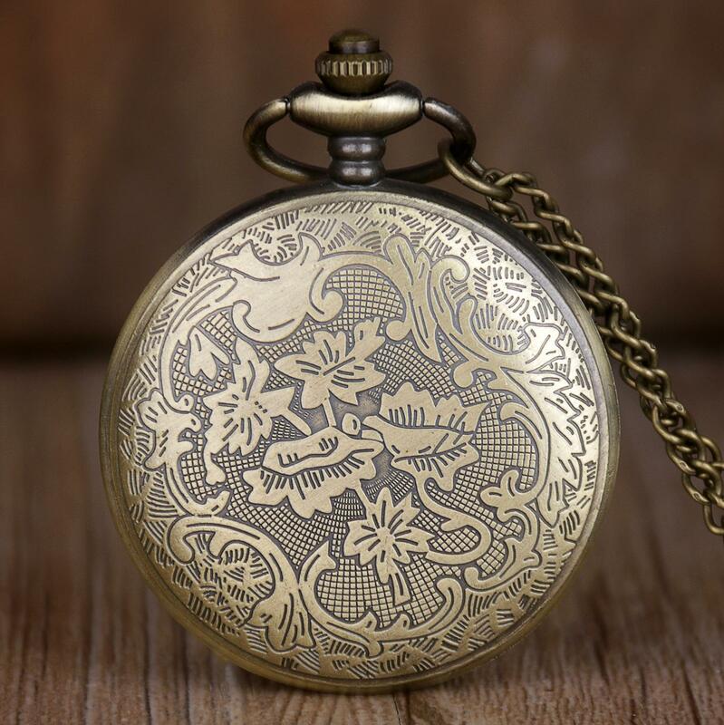 Antique Big Dial Men Women Quartz Pocket Watch Vintage Bronze Pendant Necklace Clock Gifts Fob Watch
