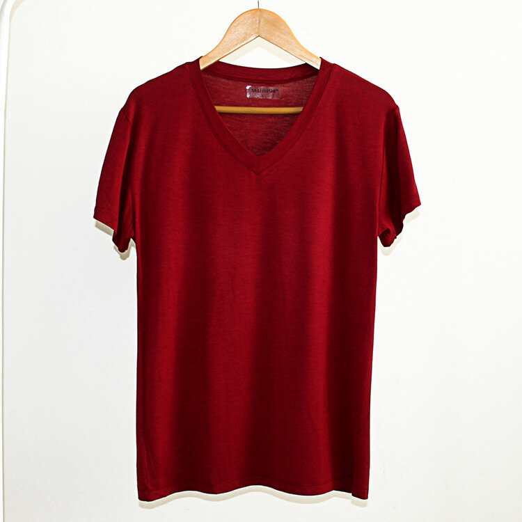 새로운 여름 남성 모달 티셔츠 v 넥 반팔 얇은 캐주얼 단색 봄과 가을 바닥 셔츠 느슨한 수면 탑